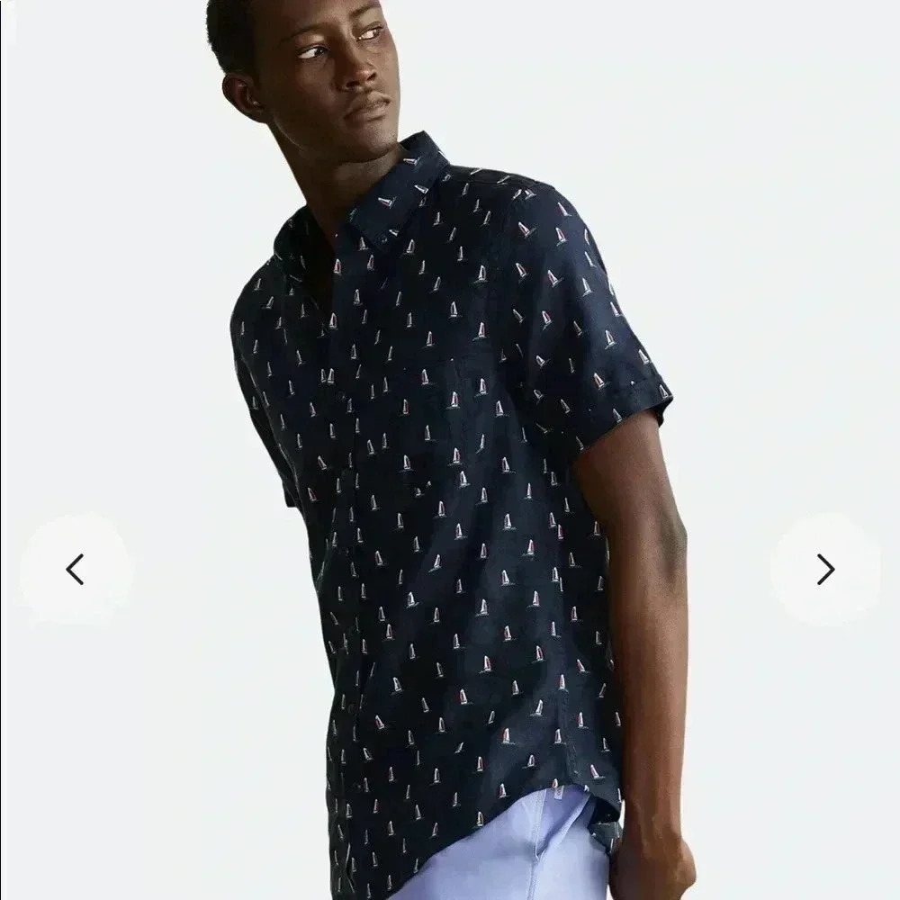 $175 Onia NWT Samuel Embroidered Sailboats Shirt M